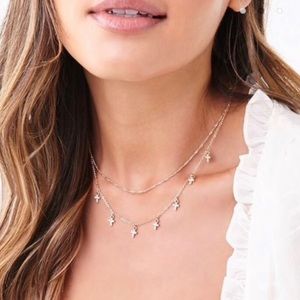Charm Cross Double Chain Necklace Rhinestone